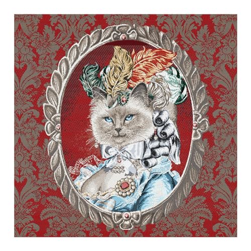 STOFFAMSTÜCK Stoff am Stück Stoff Kissen Panel Polyester Baumwolle Gobelin rot Katze Spiegel 50 x 50 cm von STOFFAMSTÜCK