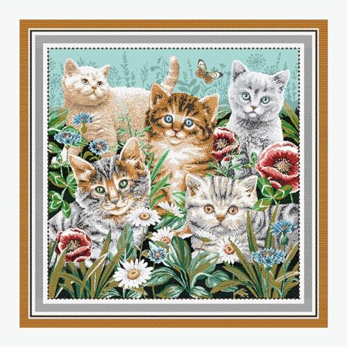 STOFFAMSTÜCK Stoff am Stück Stoff Kissen Panel Polyester Baumwolle Gobelin türkis Kätzchen Katzenbaby Katze 50 cm x 50 cm von STOFFAMSTÜCK