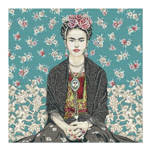 STOFFAMSTÜCK Stoff am Stück Stoff Kissen Panel Polyester Baumwolle Gobelin türkis Portrait Carmen 50 x 50 cm von STOFFAMSTÜCK