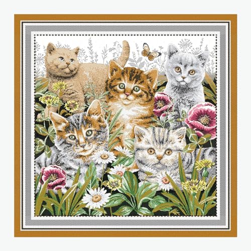STOFFAMSTÜCK Stoff am Stück Stoff Kissen Panel Polyester Baumwolle Gobelin weiß Kätzchen Katzenbaby Katze 50 cm x 50 cm von STOFFAMSTÜCK