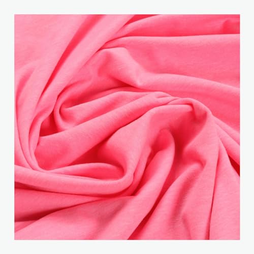 Stoff am Stück 0,5 Meter Stoff Baumwolle Polyester Elastan Single Jersey neon rosa T-Shirt Tricot weich dehnbar von STOFFAMSTÜCK
