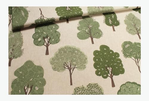 Stoff am Stück Stoff Baumwolle Polyester Rips natur Baum Leinenoptik Bäume von STOFFAMSTÜCK