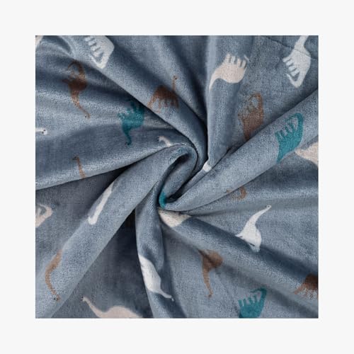 Stoff am Stück Stoff Kinderstoff Polyester Wellness Fleece jeansblau Dino Kuschelfleece Dinosaurier von STOFFAMSTÜCK