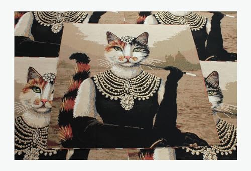Stoff am Stück Stoff Kissen Panel Baumwolle Polyester Gobelin natur Katze 20er Jahre 47 cm x 47 cm von STOFFAMSTÜCK