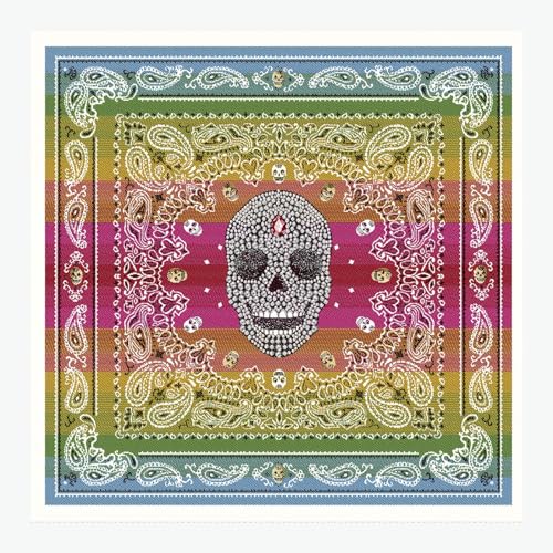 Stoff am Stück Stoff Kissen Panel Polyester Baumwolle Gobelin blau pink Totenkopf 50 x 50 cm von STOFFAMSTÜCK