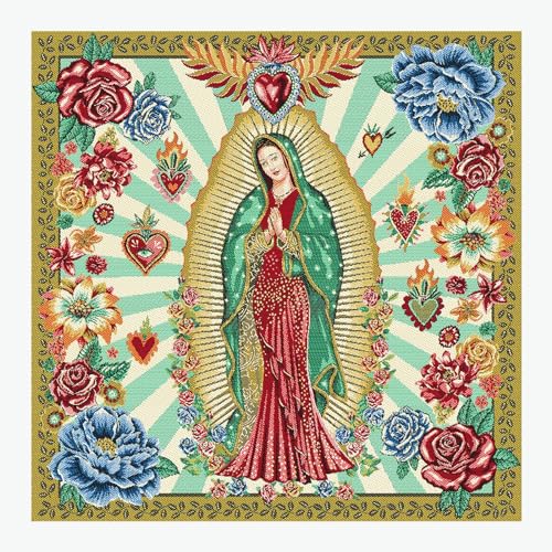 STOFFAMSTÜCK Stoff am Stück Stoff Kissen Panel Polyester Baumwolle Gobelin Oliv Madonna grün 50 x 50 cm Marienfigur von STOFFAMSTÜCK