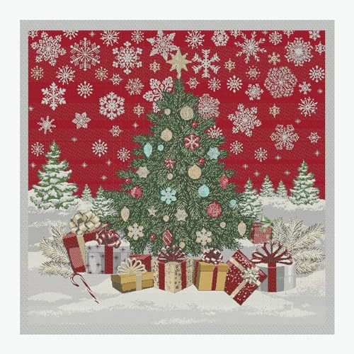 STOFFAMSTÜCK Stoff am Stück Stoff Kissen Panel Polyester Baumwolle Gobelin rot Tannenbaum 50 cm x 50 cm Weihnachtsbaum von STOFFAMSTÜCK