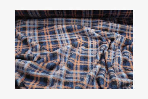 Stoff am Stück Stoff Polyester Wellness Fleece Schottenkaro blau caramel Kuschelfleece Karo von STOFFAMSTÜCK