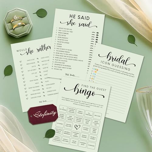 STOFINITY Lustige Brautdusche Spiele 30 Gäste - Hochzeitsspiele für Empfangsdekorationen, lustiges Bingo-Spiel "Find The Guest", würde sie lieber salbeigrün Brautdusche Aktivitäten von STOFINITY