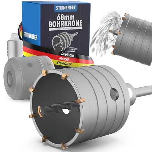 STONE REEF Bohrkrone 68mm SDS Plus - Steckdosenbohrer für Mauerwerke & Unterputz, Dosenbohrer für Steckdosen, Lochbohrer, Kernbohrer - Hochleistungs Kronenbohrer, Dosensenker für Profis von STONE REEF