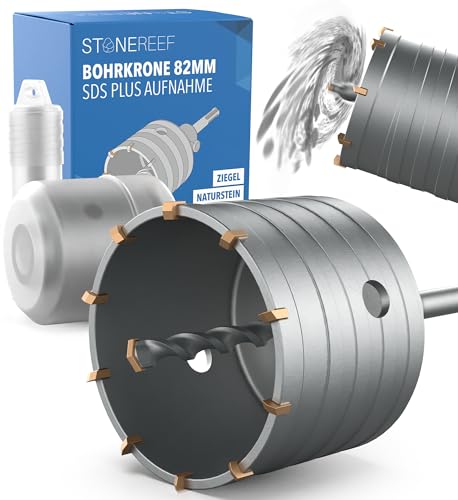 STONE REEF Bohrkrone 82mm SDS Plus - Steckdosenbohrer für Mauerwerke & Unterputz, Dosenbohrer für Steckdosen, Lochbohrer, Kernbohrer - Hochleistungs Kronenbohrer, Dosensenker für Profis von STONE REEF