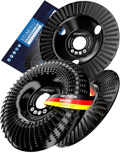 STONE REEF Holz Schleifscheibe 125mm [3 teiliges Set für Winkelschleifer] - Lackfräse - Holzfräser - Wurzelfräse - Diamant Schleifscheibe für Schleifen, Fräsen, Schnitzen von STONE REEF