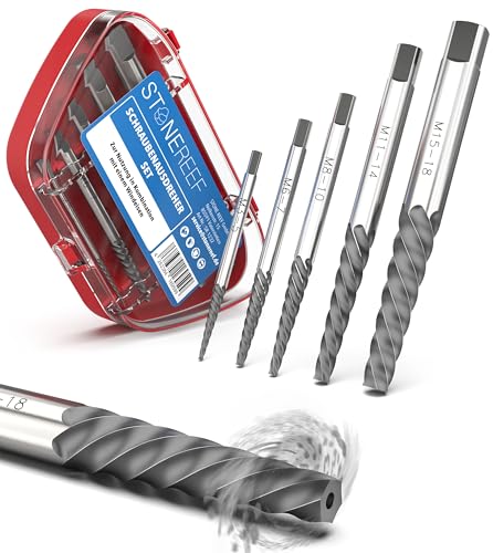 Schraubenausdreher Set 5-teilig [inkl. Vorbohrer] - Linksausdreher Set Profi, Ausdreher, Schrauben Ausdrehwerkzeug, Linksdreher Set, Schraubenentferner, Linksbohrer, Schraubenausdreher-Set von STONE REEF