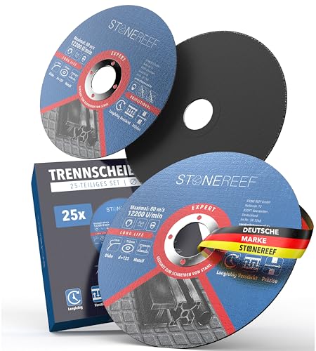 Trennscheiben [125x 1,0x 22,23mm] Extra Dünne, Zweifach Verstärkte Flexscheiben (1mm) – 125mm für Winkelschleifer & Flex – 25er Set für präzise Metallbearbeitung – Ideal für Stahl und Edelstahl von STONE REEF