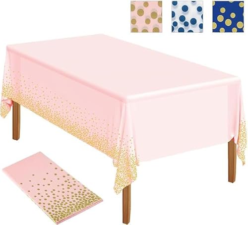 3 Packung Party Tischdecke Kunststoff Tischdecke, Punkte Konfetti Einweg Tischdecke rechteckige Party Tischdecke, 137 x 274 cm, für Picknicks, Geburtstage, Partys (Rosa und goldene) von STOUCLA