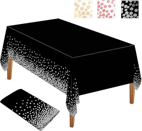 3 Packung Party Tischdecke Kunststoff Tischdecke, Punkte Konfetti Einweg Tischdecke rechteckige Party Tischdecke, 137 x 274 cm, für Picknicks, Geburtstage, Partys (Schwarz und Weiß) von STOUCLA