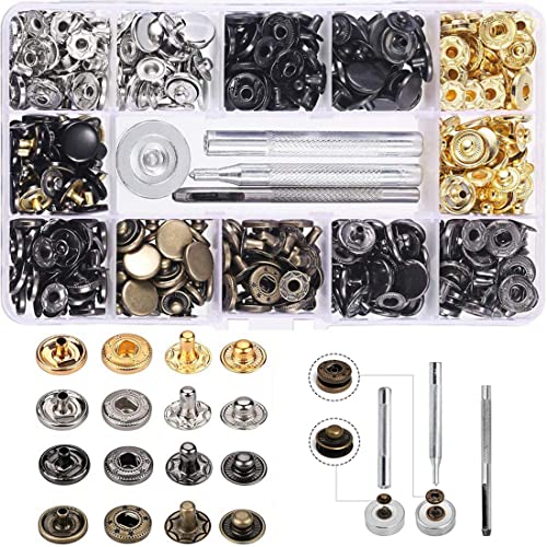 Metall Druckknöpfe, 120Set Metall Druckknopf mit Fastener Tool für Bekleidungs-Reparatur, Jacken, Jeans, Riemen und Nähen Jobs(4Farben, 12.5 mm) von STOUCLA