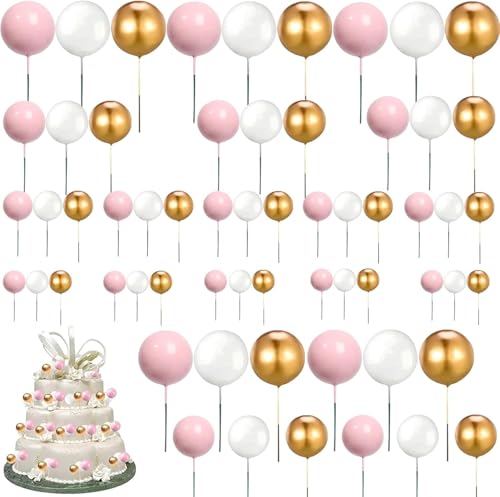 Rosafarbene Kugeln für Kuchen, runde Kugel-Kuchenaufsätze, 60 Stück, Bastelarbeiten, Backformen, Dekorationswerkzeuge für Geburtstagsparty, Hochzeit, Babyparty, Dekoration, runde Mini-Cupcake-Topper Rosafarbene Kugeln für Kuchen, runde Kugel-Kuchenaufsätze, 60 Stück, Bastelarbeiten, Backformen, Dekorationswerkzeuge für Geburtstagsparty, Hochzeit, Babyparty, Dekoration, runde Mini-Cupcake-Topper von STOUCLA
