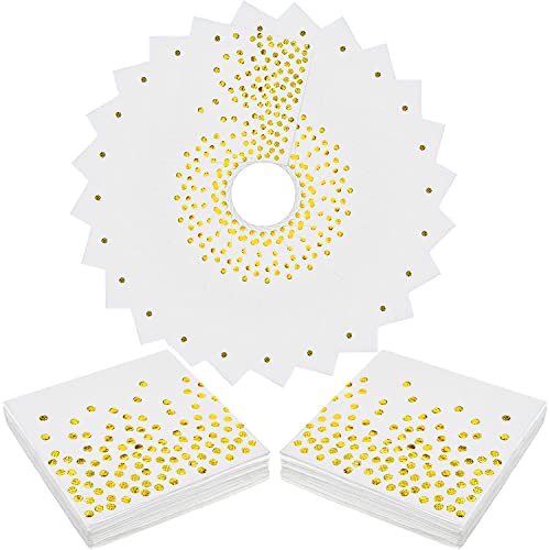 Servietten Gold Dots, Goldfolien Punkte, Einweg-Papier, 2-lagig Golden Foiled Papierservietten Paper Napkins für Party Hochzeit Deko Birthday Party Cocktail,33 x 33cm,60 Stücke(Gold Weiß) von STOUCLA