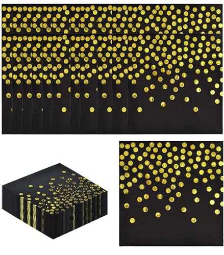 Servietten Schwarz Gold, Goldfolien Punkte, Einweg-Papier, 2-lagig Golden Foiled Papierservietten Paper Napkins für Party Hochzeit Deko Birthday Party Cocktail,33 x 33cm,60 Stücke Servietten Schwarz Gold, Goldfolien Punkte, Einweg-Papier, 2-lagig Golden Foiled Papierservietten Paper Napkins für Party Hochzeit Deko Birthday Party Cocktail,33 x 33cm,60 Stücke von STOUCLA
