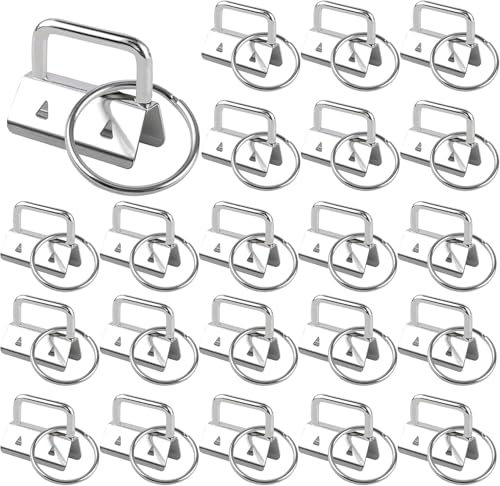 20 Stück Schlüsselanhänger Rohlinge, 25mm Schlüsselband Hardware Klemmverschluss Anhänger Armband Hardware mit Schlüsselring für DIY Handarbeit Lanyard Stoff (Silber) von STOUUMOW