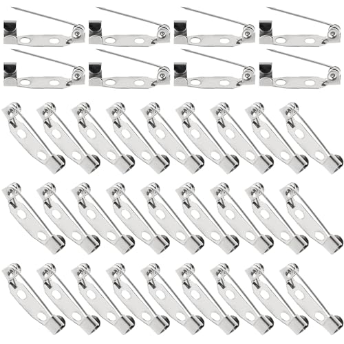 60 Pieces Brooch Pins, 30mm Silver Safety Pins, Silver Bar Pins with 2 Holes Locking Pins Lapel Pin for Jewellery and Crafts Brooch Pin Safety Pin von STOUUMOW
