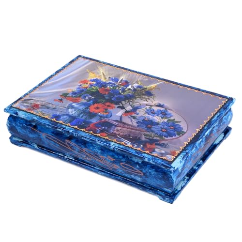 STP GOODS Schmuckschatulle aus Holz, Schmuckkästchen, Schmuckkästchen, Schmuckhalter, Aufbewahrungs-Organizer, Schatztruhe, Ringhalter, Ohrring- und Halskettenaufbewahrung (Kornblumen) von STP GOODS
