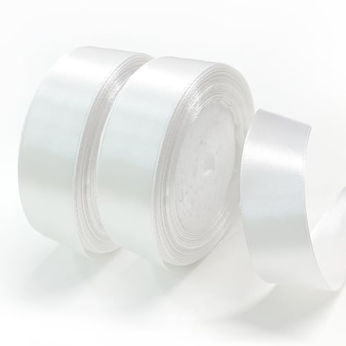 STQDEU 2PCS Geschenkband Eukalyptusgrün, 2.5cm x 22m Satinband und Dekoband für Hochzeit, Weihnachten und Feierlichkeiten (Weiß) von STQDEU