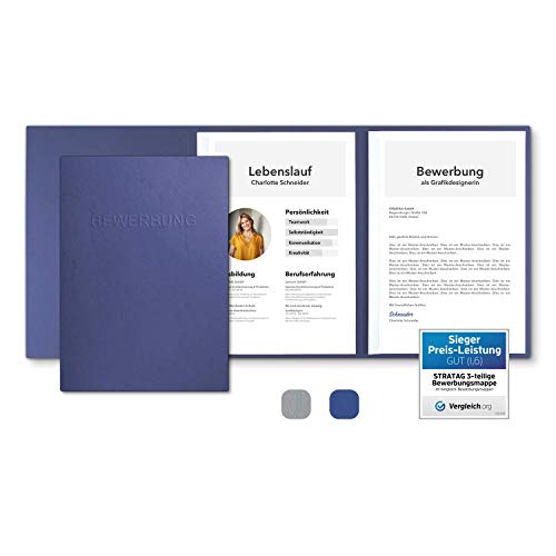 10 Stück 3-teilige Bewerbungsmappen Blau mit 2 Klemmschienen in feinster Lederstruktur - hochwertige Prägung ''BEWERBUNG'' - direkt vom Hersteller STRATAG 10 Stück 3-teilige Bewerbungsmappen Blau mit 2 Klemmschienen in feinster Lederstruktur - hochwertige Prägung ''BEWERBUNG'' - direkt vom Hersteller STRATAG von STRATAG