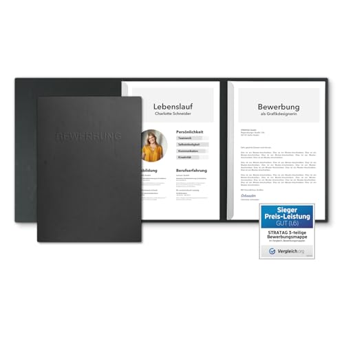 10 Stück 3-teilige Bewerbungsmappen Schwarz mit 2 Klemmschienen in feinster Lederstruktur - hochwertige Prägung ''BEWERBUNG'' - direkt vom Hersteller STRATAG 10 Stück 3-teilige Bewerbungsmappen Schwarz mit 2 Klemmschienen in feinster Lederstruktur - hochwertige Prägung ''BEWERBUNG'' - direkt vom Hersteller STRATAG von STRATAG