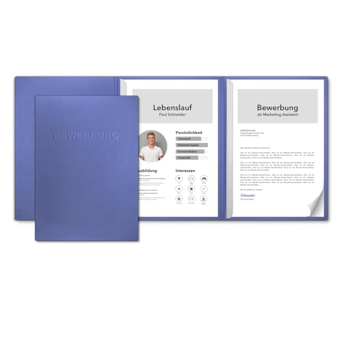 10 Stück 3-teilige Bewerbungsmappen favorit Königsblau mit 2 Klemmschienen - sehr stabiler 350 g/m² Naturkarton mit eindrucksvoller Relief-Prägung BEWERBUNG - direkt vom Hersteller STRATAG von STRATAG