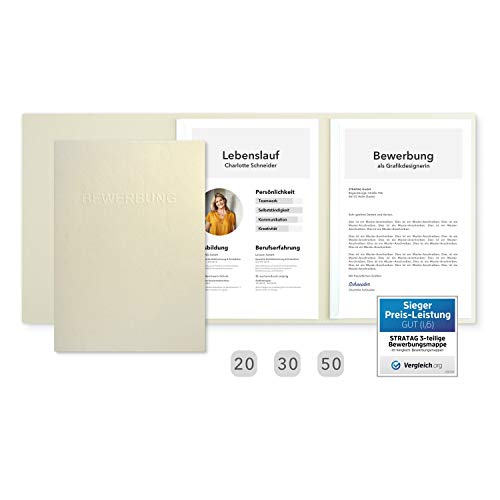 30 Stück SPAR-SET dreiteilige Bewerbungsmappen Creme-Beige in feinster Lederstruktur 30 Stück SPAR-SET dreiteilige Bewerbungsmappen Creme-Beige in feinster Lederstruktur von STRATAG