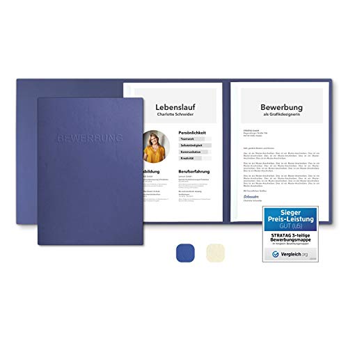5 Stück 3-teilige Bewerbungsmappen Blau mit 2 Klemmschienen in feinster Lederstruktur - hochwertige Prägung ''BEWERBUNG'' - direkt vom Hersteller STRATAG 5 Stück 3-teilige Bewerbungsmappen Blau mit 2 Klemmschienen in feinster Lederstruktur - hochwertige Prägung ''BEWERBUNG'' - direkt vom Hersteller STRATAG von STRATAG