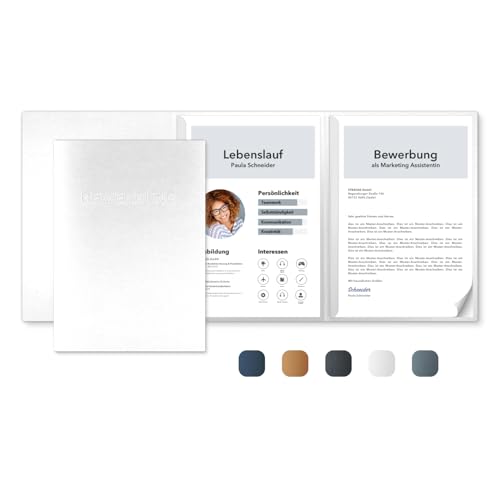5 Stück 3-teilige Bewerbungsmappen Kristall-Weiß Metallic - inkl. 5 Versandumschläge in Weiß - Premium-Qualität mit hochwertiger Prägung BEWERBUNG - direkt vom Hersteller STRATAG von STRATAG