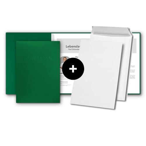 5 Stück 3-teilige Bewerbungsmappen favorit Blattgrün mit 2 Klemmschienen - inkl. 5 Versandtaschen - sehr stabiler 350 g/m² Naturkarton mit Relief-Prägung BEWERBUNG - STRATAG Mappenmanufaktur 5 Stück 3-teilige Bewerbungsmappen favorit Blattgrün mit 2 Klemmschienen - inkl. 5 Versandtaschen - sehr stabiler 350 g/m² Naturkarton mit Relief-Prägung BEWERBUNG - STRATAG Mappenmanufaktur von STRATAG