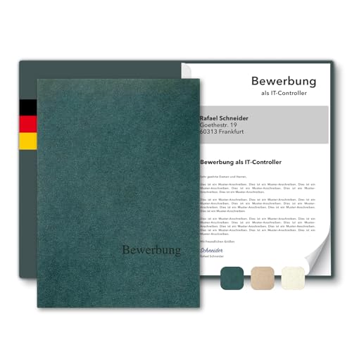 5 Stück zweiteilige Bewerbungsmappen BL-exclusivdruck® BL in Tannengrün - Premium-Qualität mit edler Relief-Prägung 'Bewerbung' - Produkt-Design von 'Mario Lemani' von STRATAG