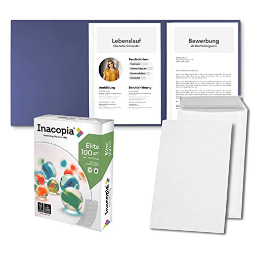 Bewerbungsset // 10 Stück 3-teilige Bewerbungsmappen Blau + 250 Blatt 100 g/m² Premium Bewerbungspapier + 10 Stück B4 Versandtaschen in Weiß - Das ultimative Bewerbungsmappen-Bundle - All inkl. Bewerbungsset // 10 Stück 3-teilige Bewerbungsmappen Blau + 250 Blatt 100 g/m² Premium Bewerbungspapier + 10 Stück B4 Versandtaschen in Weiß - Das ultimative Bewerbungsmappen-Bundle - All inkl. von STRATAG