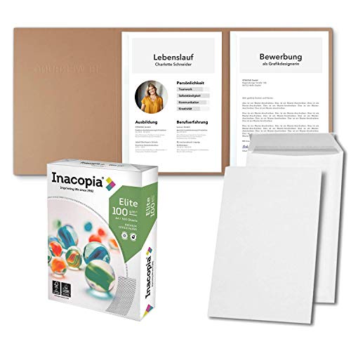 Bewerbungsset // 10 Stück 3-teilige Bewerbungsmappen Cognac + 250 Blatt 100 g/m² Premium Bewerbungspapier + 10 Stück B4 Versandtaschen in Weiß - Das ultimative Bewerbungsmappen-Bundle - All inkl. Bewerbungsset // 10 Stück 3-teilige Bewerbungsmappen Cognac + 250 Blatt 100 g/m² Premium Bewerbungspapier + 10 Stück B4 Versandtaschen in Weiß - Das ultimative Bewerbungsmappen-Bundle - All inkl. von STRATAG