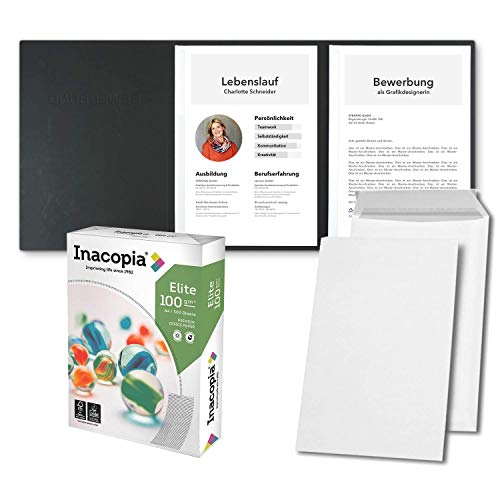 Bewerbungsset // 10 Stück 3-teilige Bewerbungsmappen Schwarz + 250 Blatt 100 g/m² Premium Bewerbungspapier + 10 Stück B4 Versandtaschen in Weiß - Das ultimative Bewerbungsmappen-Bundle - All inkl. Bewerbungsset // 10 Stück 3-teilige Bewerbungsmappen Schwarz + 250 Blatt 100 g/m² Premium Bewerbungspapier + 10 Stück B4 Versandtaschen in Weiß - Das ultimative Bewerbungsmappen-Bundle - All inkl. von STRATAG
