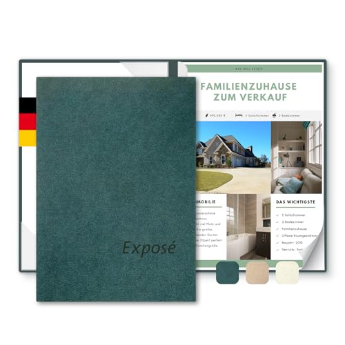 Exposémappe A4 Recyclingkarton - ECO-plus - mit Prägung Exposé - für Ihre hochwertige Objekt-Präsentation aus nachhaltiger Pappe – Exposé-Mappe für Immobilien-Makler (Tannengrün, 8 Stück) von STRATAG