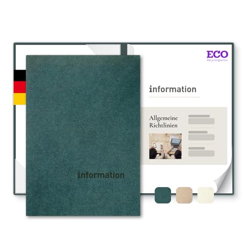 Informationsmappe A4 Recyclingkarton - ECO-plus - mit Prägung information - für Gäste oder Mitarbeiter - hochwertige Informations-Präsentation aus nachhaltiger Pappe (Tannengrün, 8 Stück) von STRATAG