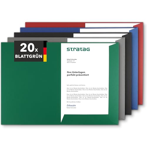 Präsentationsmappe A4 in Blattgrün (20 Stück) - sehr stabiler 350 g/m² Naturkarton - direkt vom Hersteller STRATAG - vielseitig einsetzbar für Ihre Angebote, Exposés, Projekte oder Geschäftsberichte von STRATAG