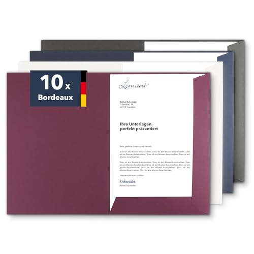 Präsentationsmappe A4 in Bordeaux (10 Stück) - sehr stabiler 375 g/m² Premium-Karton - direkt vom Hersteller STRATAG - Dokumentenmappe Mappe A4 Angebotsmappe Pappmappe Projektmappe von STRATAG