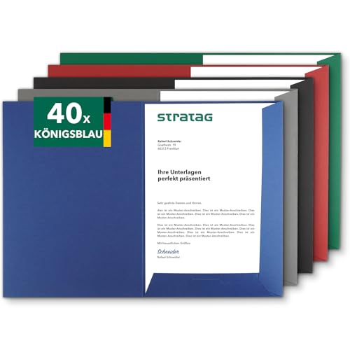 Präsentationsmappe A4 in Königsblau (40 Stück) - sehr stabiler 350 g/m² Naturkarton - direkt vom Hersteller STRATAG - vielseitig einsetzbar für Ihre Angebote, Exposés, Projekte oder Geschäftsberichte von STRATAG