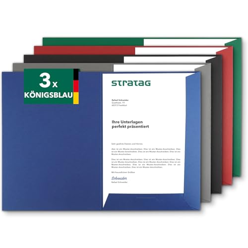 Präsentationsmappe A4 in Königsblau (3 Stück) - sehr stabiler 350 g/m² Naturkarton - direkt vom Hersteller STRATAG - vielseitig einsetzbar für Ihre Angebote, Exposés, Projekte oder Geschäftsberichte von STRATAG
