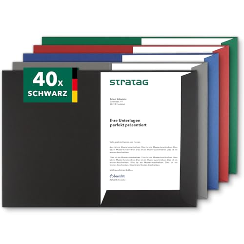 Präsentationsmappe A4 in Schwarz (40 Stück) - sehr stabiler 350 g/m² Naturkarton - direkt vom Hersteller STRATAG - vielseitig einsetzbar für Ihre Angebote, Exposés, Projekte oder Geschäftsberichte von STRATAG