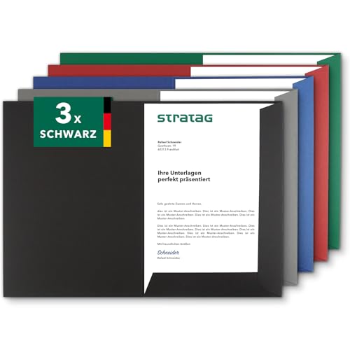 Präsentationsmappe A4 in Schwarz (3 Stück) - sehr stabiler 350 g/m² Naturkarton - direkt vom Hersteller STRATAG - vielseitig einsetzbar für Ihre Angebote, Exposés, Projekte oder Geschäftsberichte von STRATAG