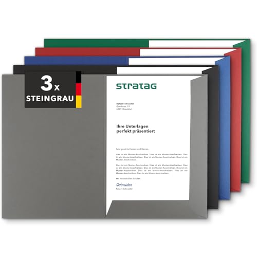 Präsentationsmappe A4 in Steingrau (3 Stück) - sehr stabiler 350 g/m² Naturkarton - direkt vom Hersteller STRATAG - vielseitig einsetzbar für Ihre Angebote, Exposés, Projekte oder Geschäftsberichte von STRATAG