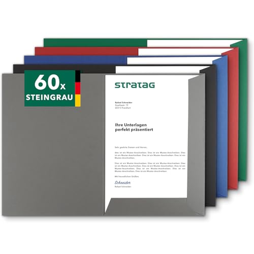 Präsentationsmappe A4 in Steingrau (60 Stück) - sehr stabiler 350 g/m² Naturkarton - direkt vom Hersteller STRATAG - vielseitig einsetzbar für Ihre Angebote, Exposés, Projekte oder Geschäftsberichte von STRATAG