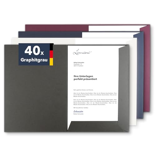 Präsentationsmappe A4 in Graphitgrau (40 Stück) - sehr stabiler 320 g/m² Premium-Karton - direkt vom Hersteller STRATAG - Dokumentenmappe Mappe A4 Angebotsmappe Pappmappe Projektmappe von STRATAG